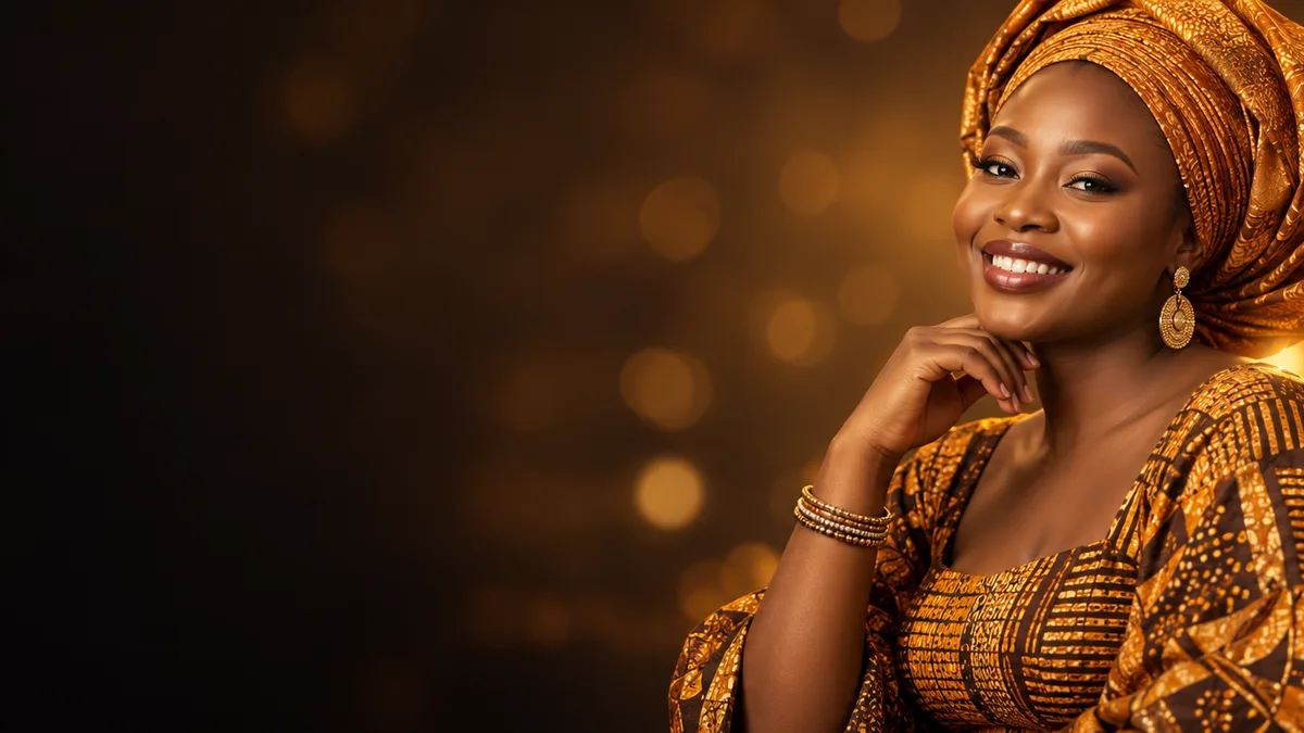 Woman wearing an elegant gold headwrap